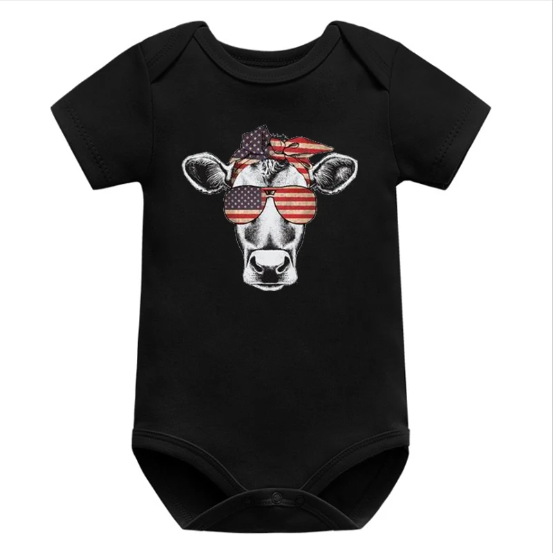 

Cow Bandana 4th of July Newborn Baby Boy Clothes Usa Flag Shirt 2021 American Flag Bodysuits Memorial Day Fashion 0-6m