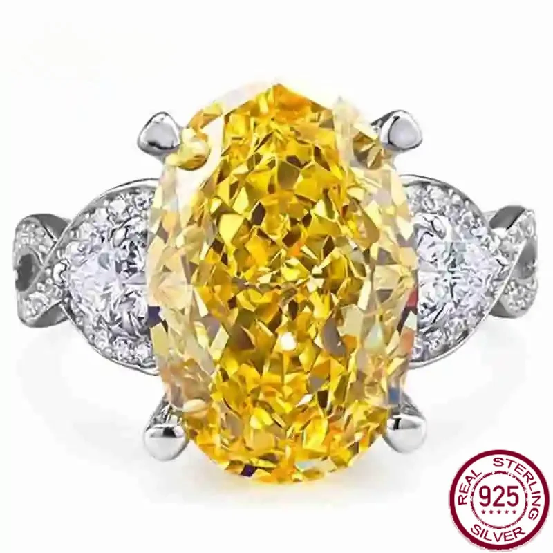 Yaranyan 925 Sterling Silver Oval Cut 10*15 MM Citrine High Carbon Diamond Gems Ring for Women Fine Jewelry Anniversary Gifts