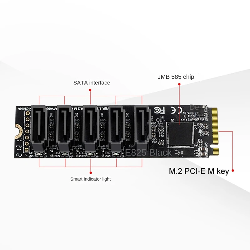 2Pcs Adapter Card JMB585 Chipset 5 Port Hard Disk Drive Computer Expansion Card For M.2 SATA 6GB M2 PCIE To SATA 3.0