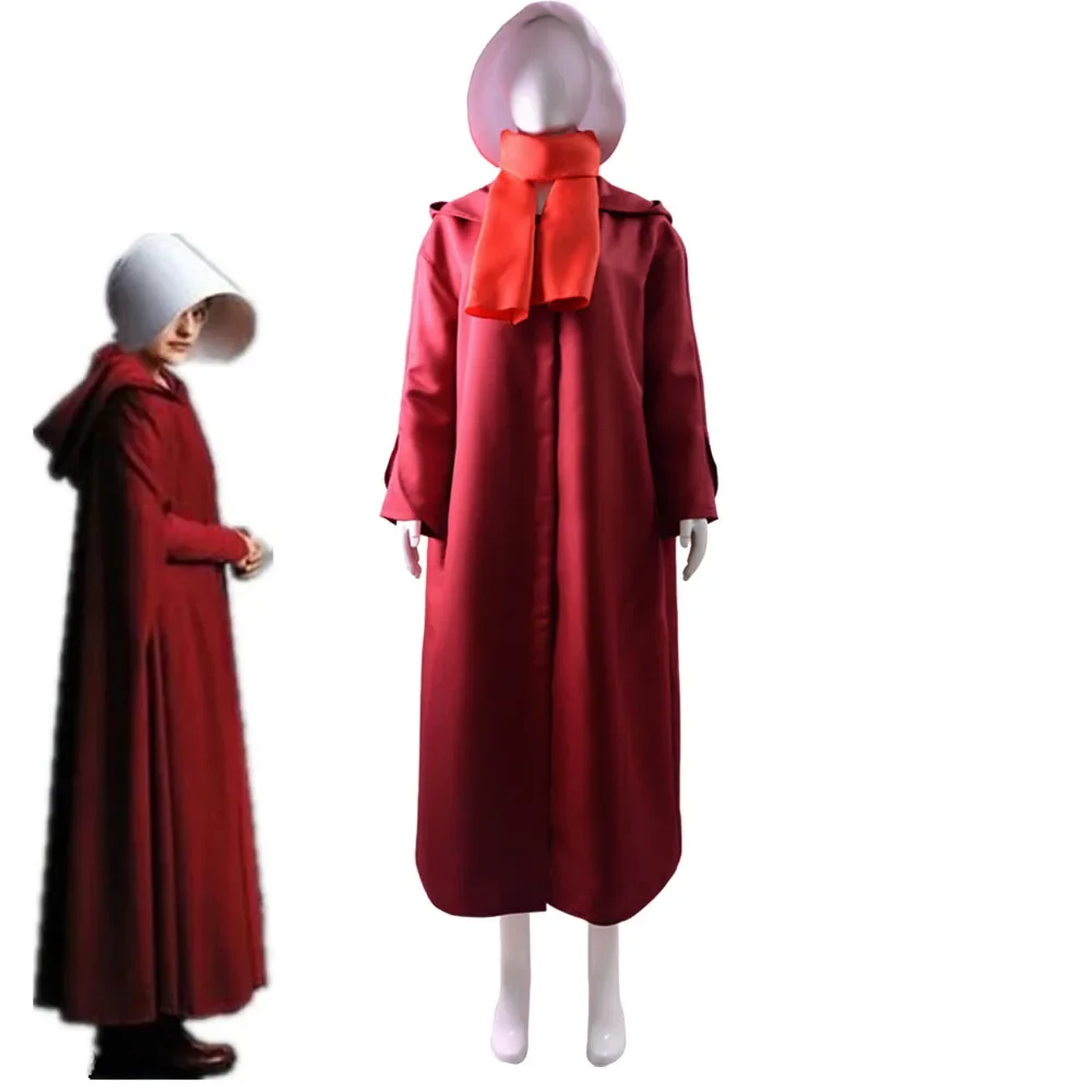 The Handmaid's Tale Cosplay Costume Handmaid Offrod Woman Red Cloak Dress Scarf White Hat Set Halloween Party Accessories