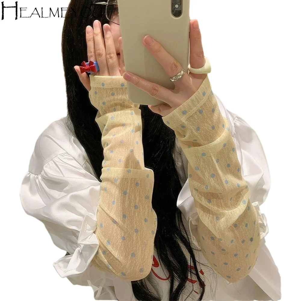 Cute Polka Dot Sunscreen Sleeves Breathable Loose UV Protection Sleeves Mesh Comfortable Outdoor Arm Covers Outdoor