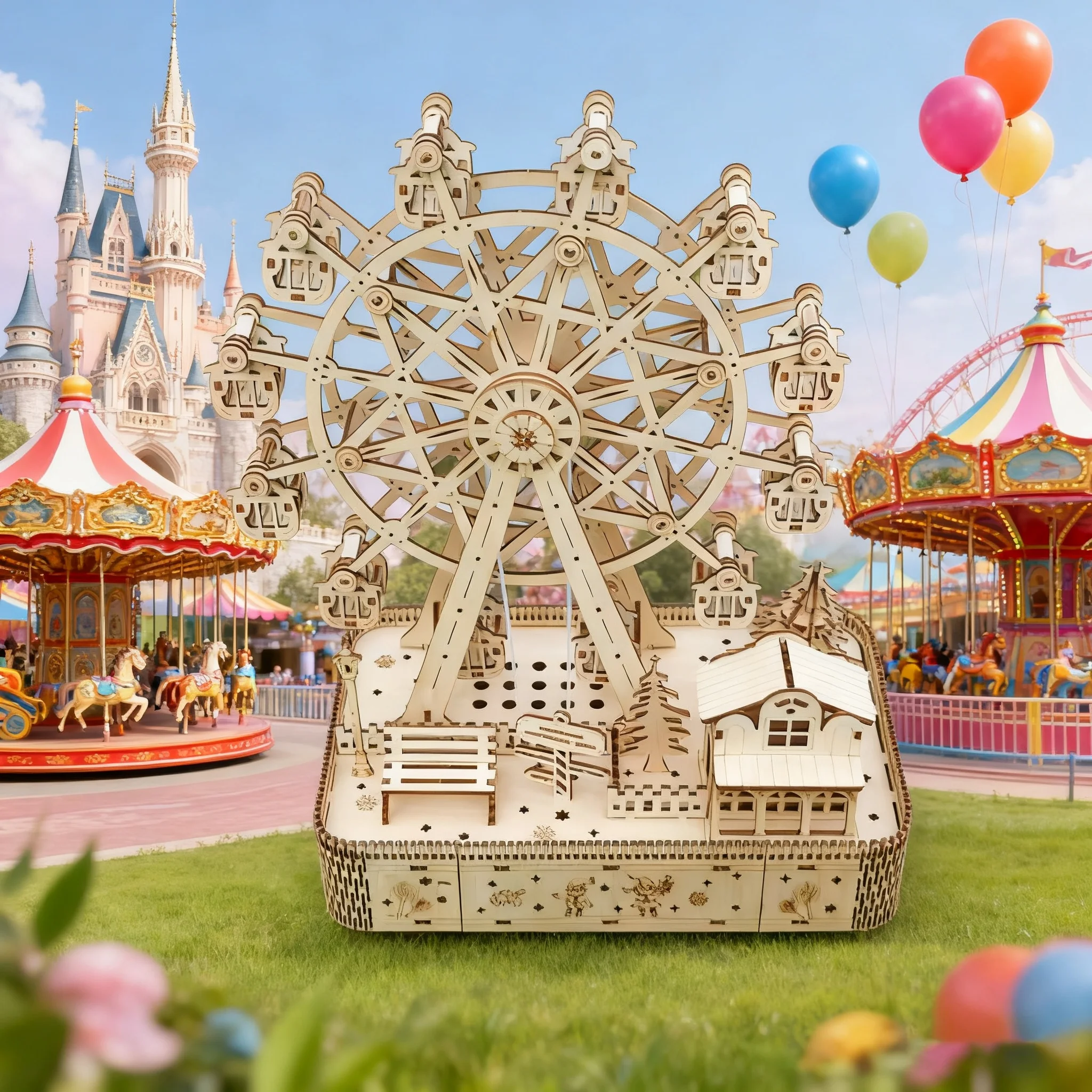 DIY Rotatable Ferris Wheel Amusement Park 3D Wooden Puzzle Model