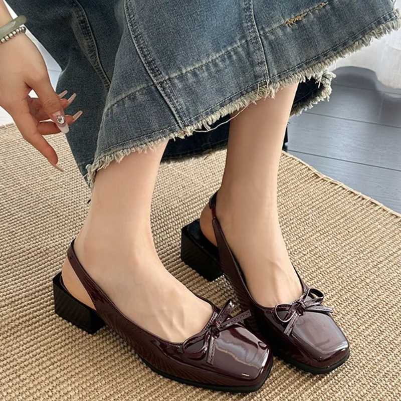 

Женские сандалии, новинка 2025, стильные удобные модные туфли на высоком каблуке с открытым верхом и пряжкой с французским бантом