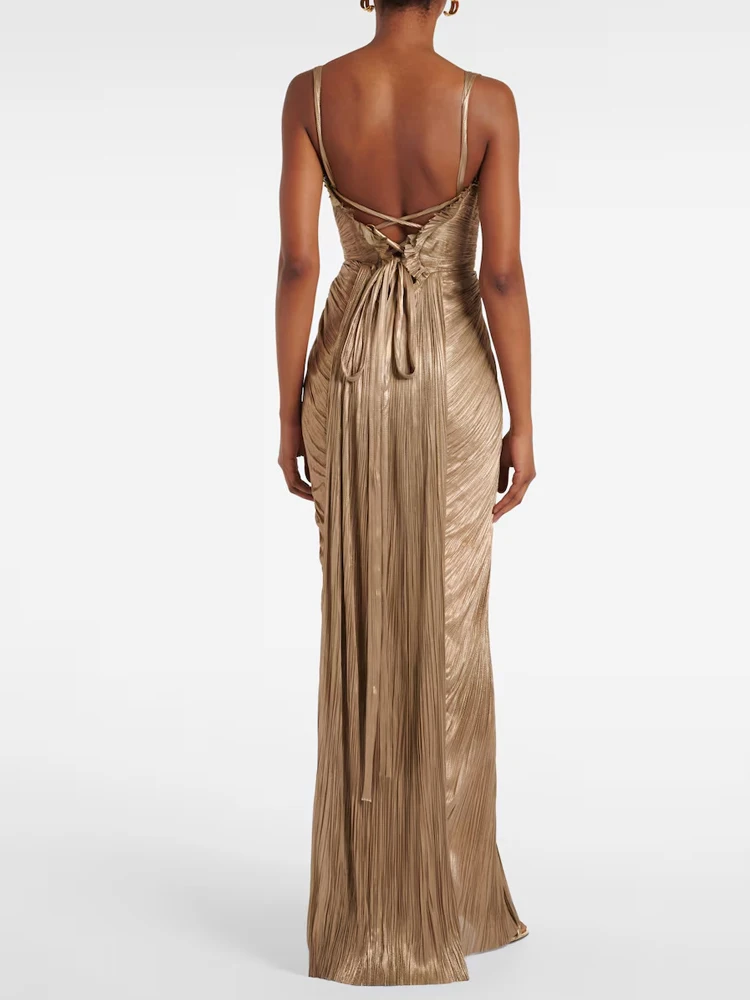 เดรสสายเดี่ยวทรงเข้ารูป คอวีเซ็กซี่ ผ้าคลุมไหล่ ดีไซน์หรูหรา เอวสูง ชุดราตรียาวลำลอง แขนกุด เปิดหลัง ผูกเชือก ชุดเดรสสำหรับงานปาร์ตี้