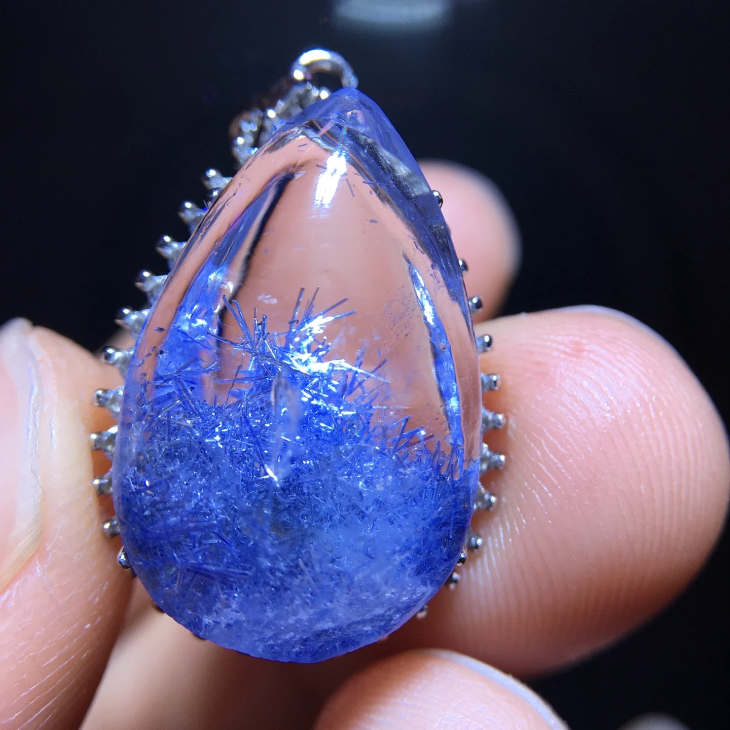 

Natural Blue Rutilated Dumortierite Quartz Pendant Water Drop 21.2/13.3mm Clear Flower Necklace Gold Jewelry AAAAAAA