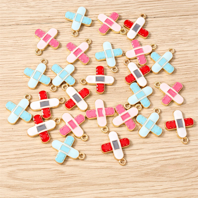

10pcs 18x21mm Cute Enamel Medical Band-Aid Charms Pendants for Jewelry Making Necklaces Earrings Bracelets DIY Crafts Supplies