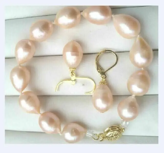 

Gorgeous AAAA 10-12mm Natural South Seas pink Pearl Bracelet 7.5-8"Earrings14kP