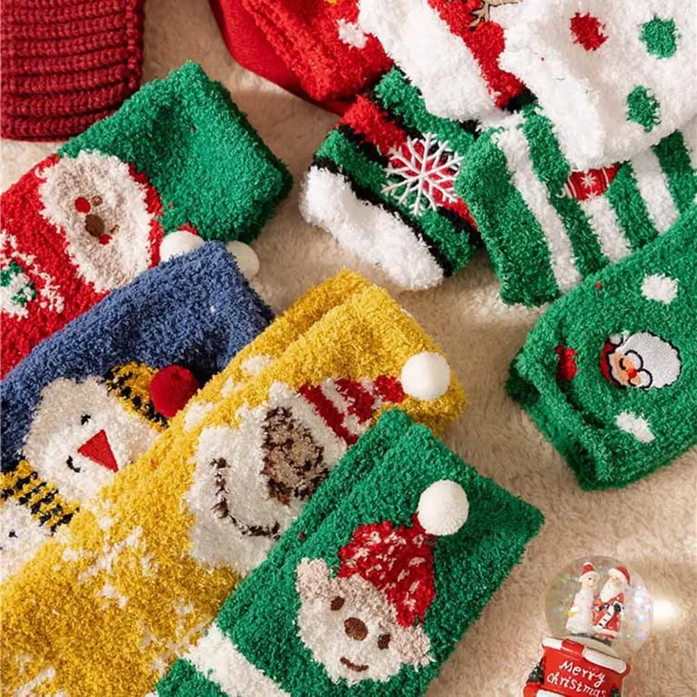 Christmas Hat Home Socks Cartoon Winter Floor Sleep Socks Middle Tube Socks Christmas Socks Women Hosiery Coral Velvet Socks