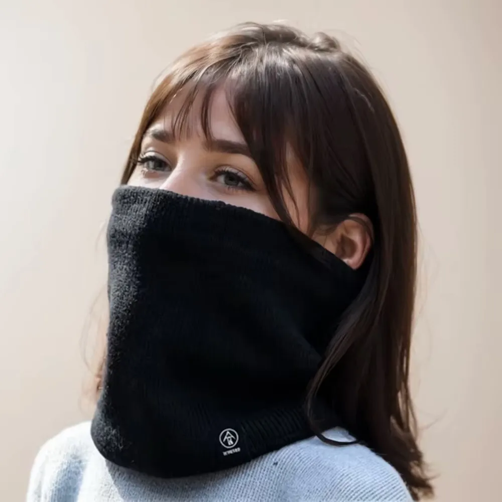 Unisex Double-Layer Knit Fleece Lined Neck Gaiter, Winter Thermal Face Mask for Skiing, Running, Cycling