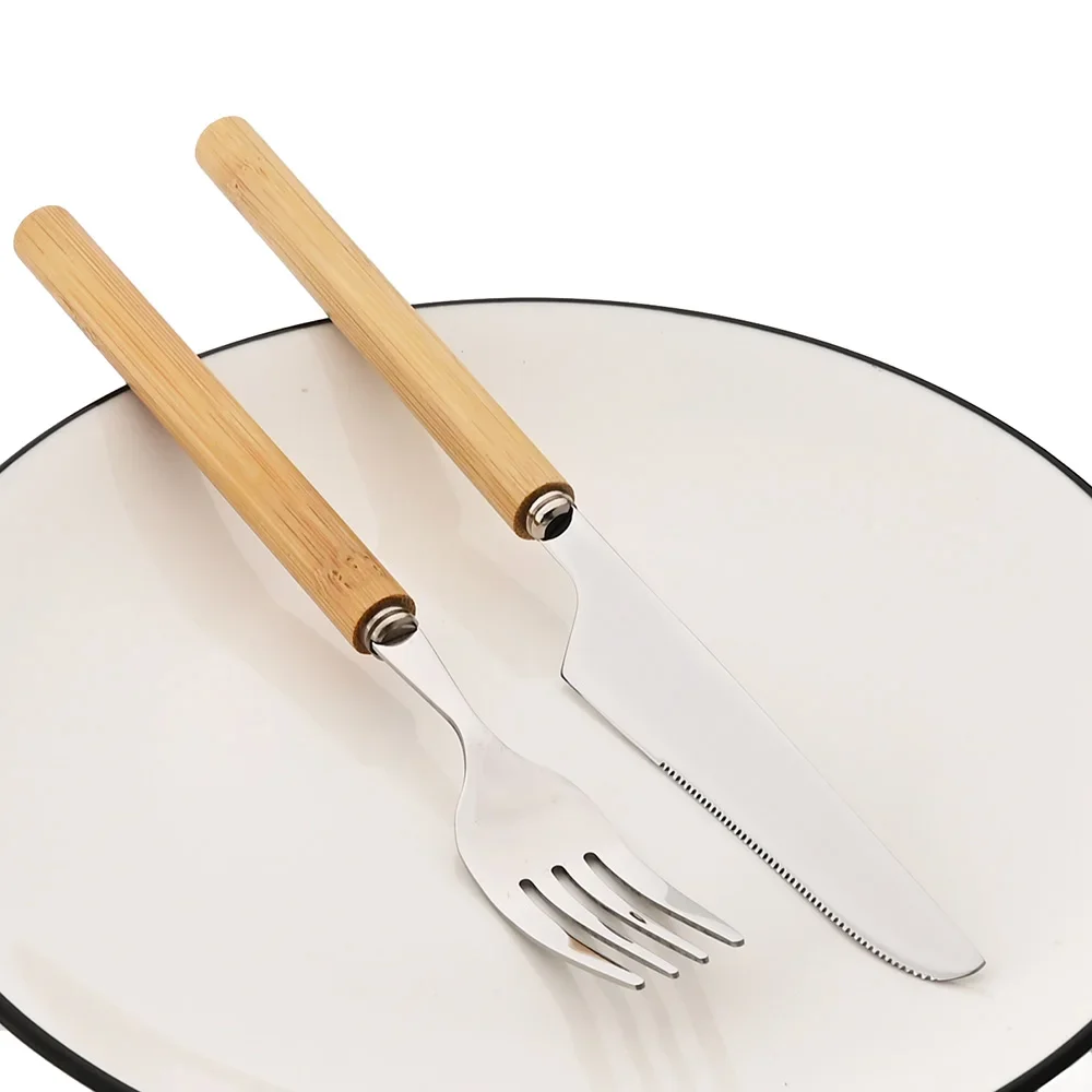 20Pcs Wooden Handle Cutlery Set Stainless Steels Dinner Set Knife Fork Spoon Western Dinnerware Kitchen Flatware