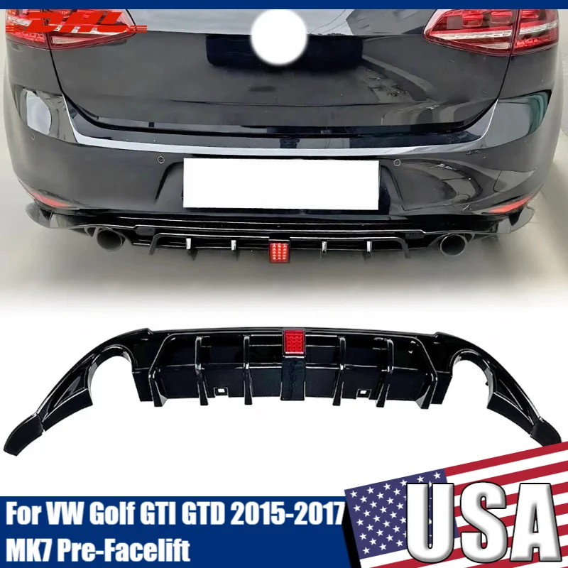 

Rear Diffuser For VW Golf 7 MK7 Pre-Facelift GTI GTD TSI 2014-2017 Hatchback Car Rear Bumper Diffuser Lip w/LED Light