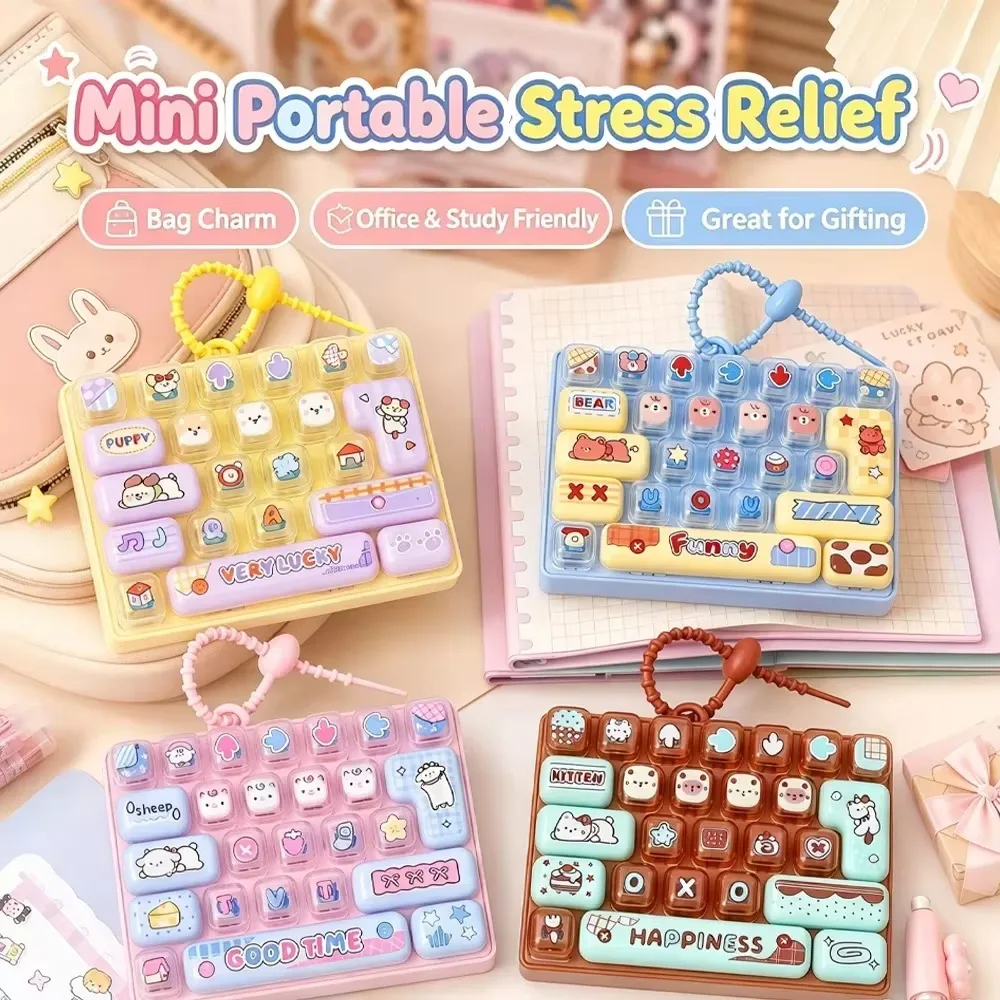26 딸깍이Buttons Mini Keyboard Fidget Keychain Stress Relief Pressable Toy Cute Bag Accessory Portable Anxiety Relief Pendant Gift@