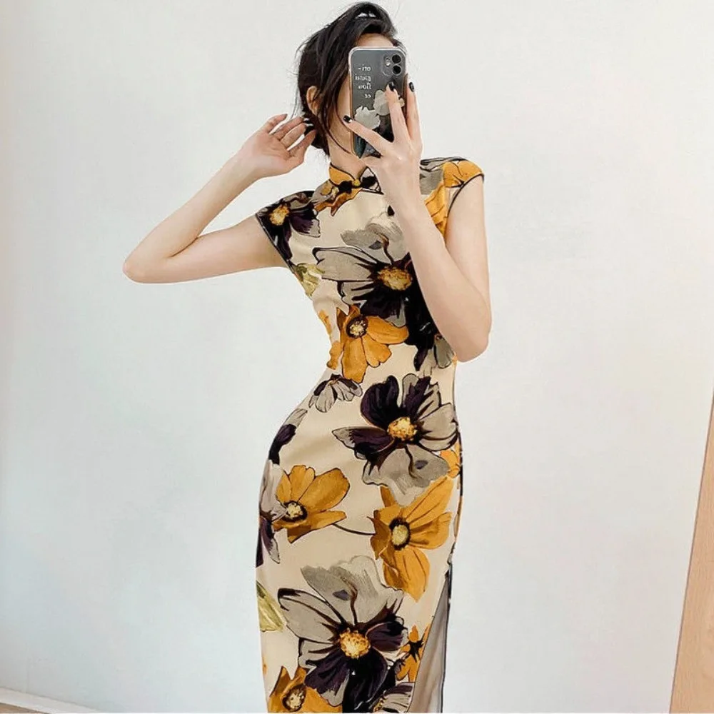 

Modern Qipao 2025 New, Floral Chinese Cheongsam Dress, Elegant Long Gown Young Women Summer Big Size Cheongsam