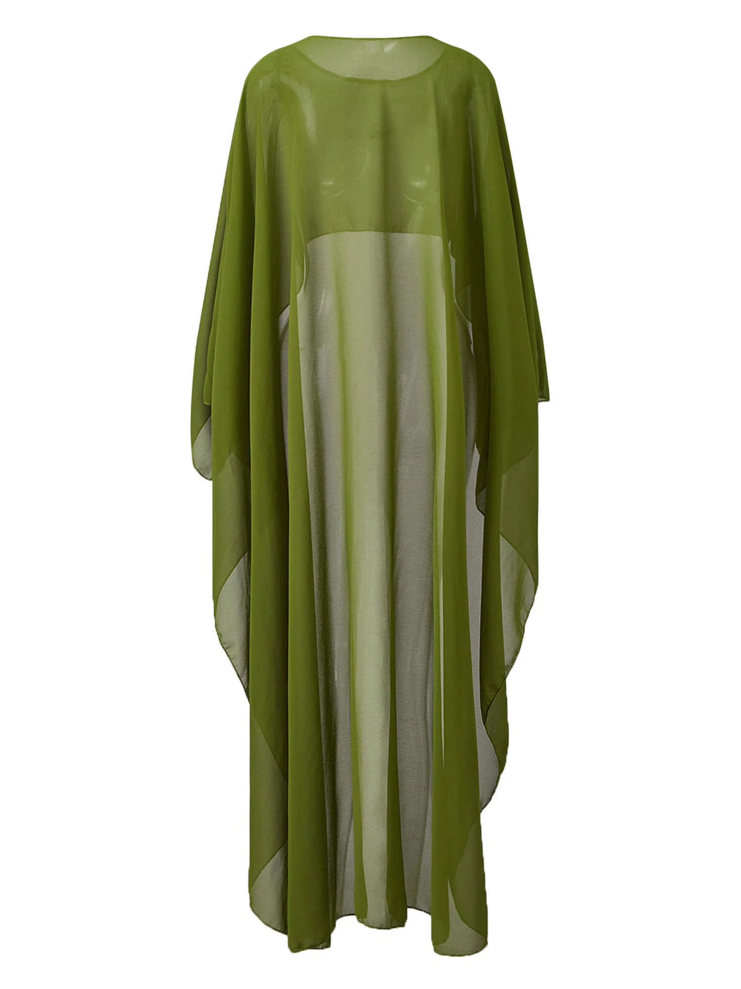 Damen High-Low Chiffon Cape Top Langarm Durchsichtig Asymmetrischer Poncho für Alltag und Abendpartys – Detail 7