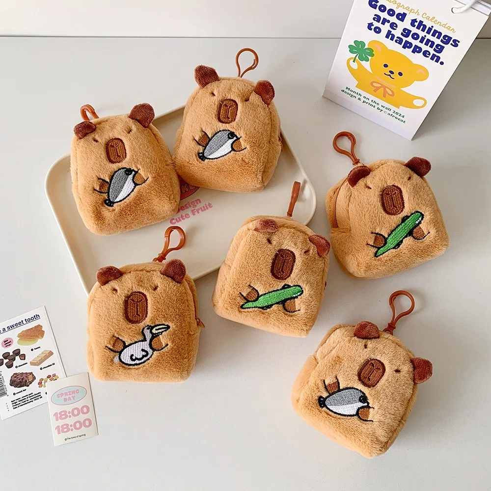 

Creative Cartoon Capybara Anime Plush Coin Purse Plush With Keychain School Bag Pendant Headphone Storage Bag