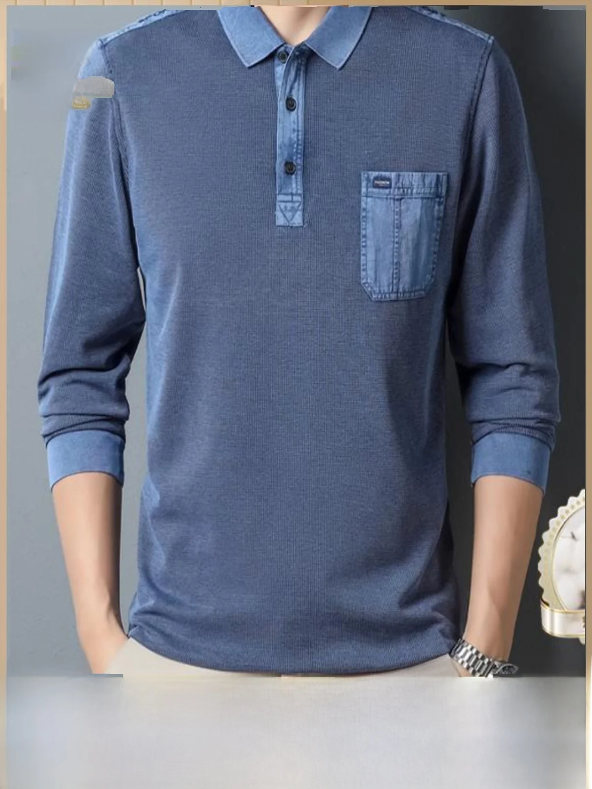 

Pierre Cardin 2024 New Pure Cotton Long Sleeve T-Shirt Men's Business Casual Collared Shirt with Real Pockets Modern Style