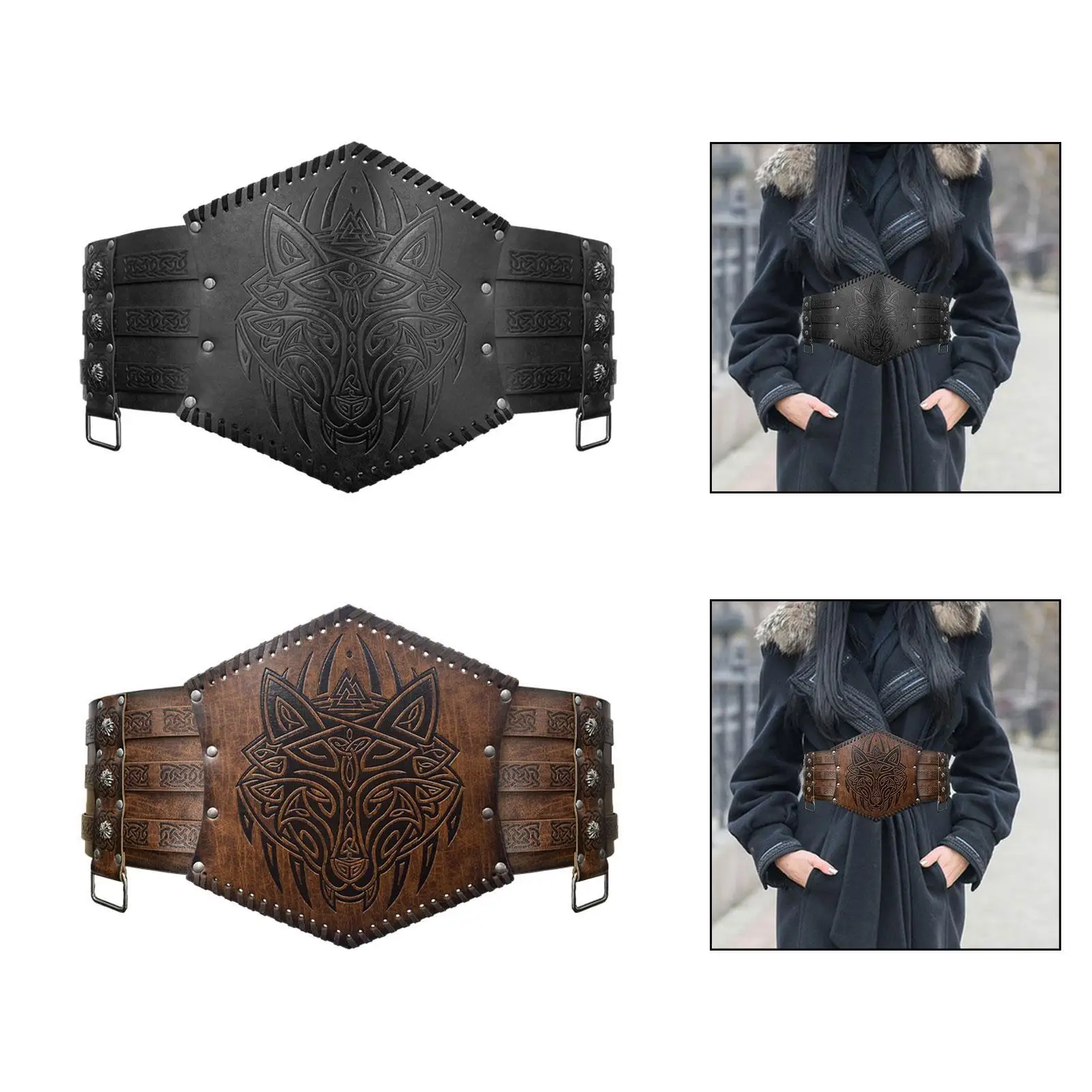 Medieval Waist Belt Kidney Belt with 3 Layer Pin Buckles Knight Belt for Halloween Role Play Performance Photo Prop Dressing up