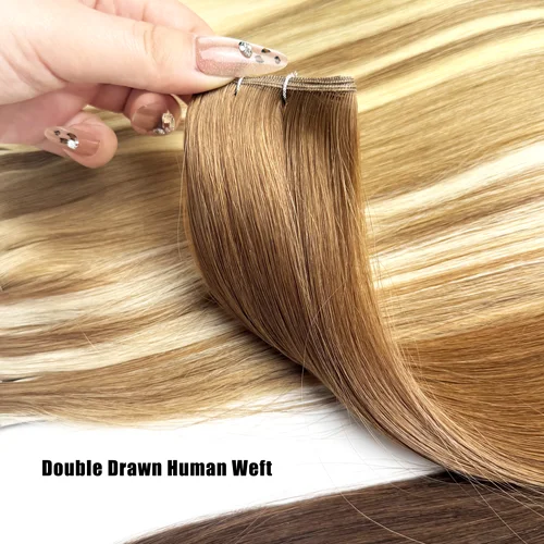 Imagen 2 del producto Extensiones de cabello humano Genius Weft, mechones rubios dobles dibujados de 100G, trama de cabello virgen liso Invisible, extremo completo, calidad superior