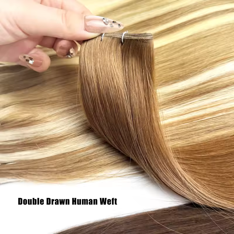 Genius Weft Human Hair Extensions 100G Double Drawn Blonde Bundles Invisible Straight Virgin Hair Weft Full End Top Quality - Image 2