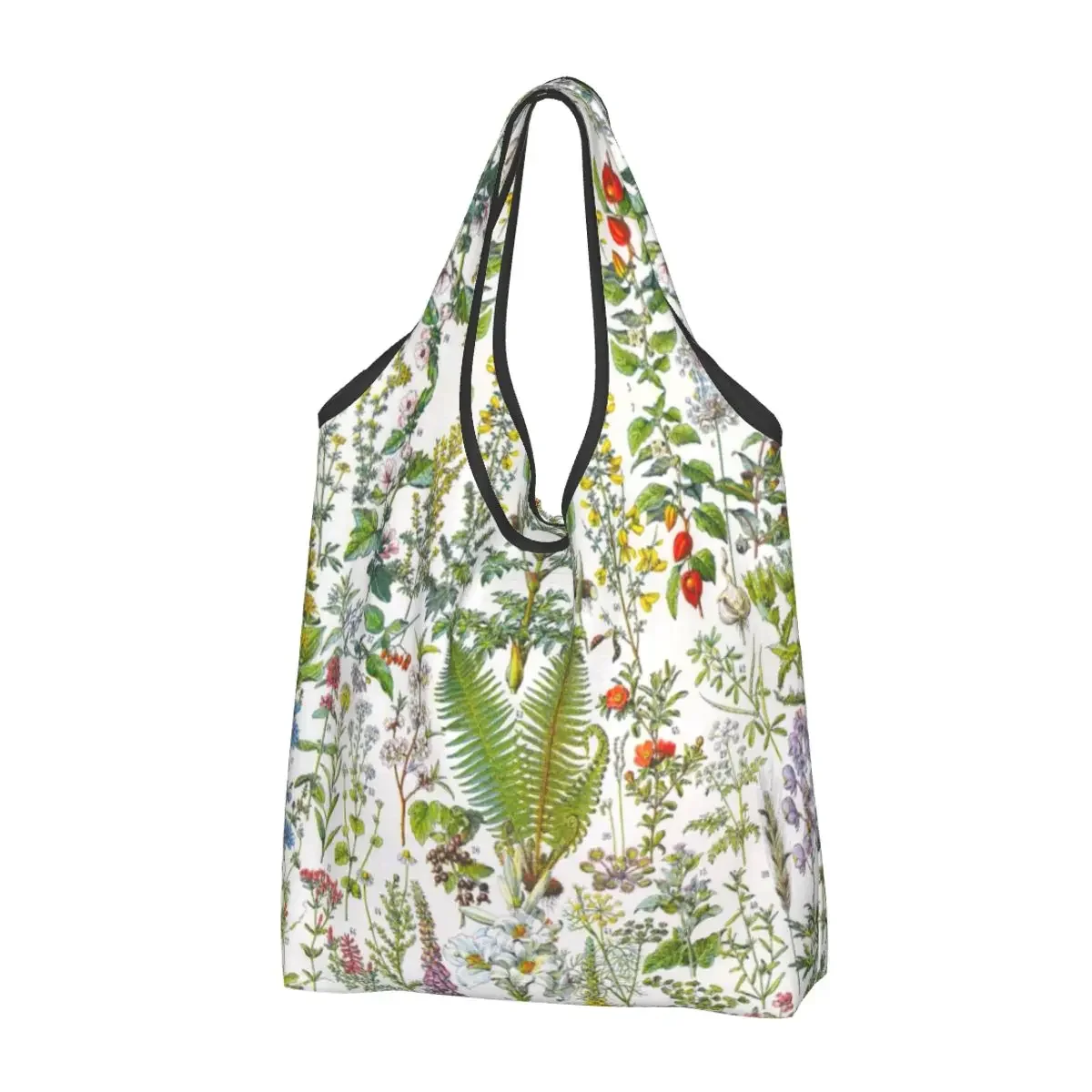 Custom Adolphe Millot Medicinal Plants Shopping Bags Portable  Groceries Encyclopedia Book French Painter Tote Shopper Bags