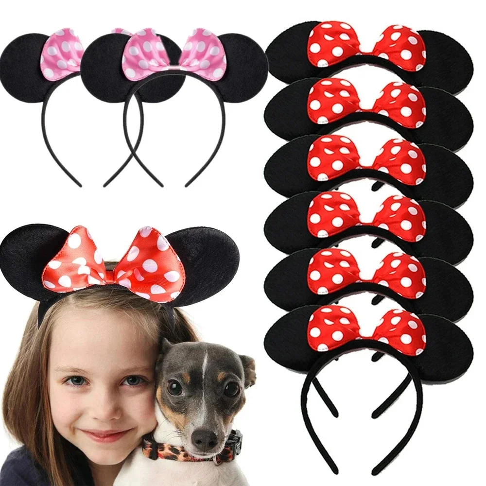 12PCS Wholesale Women Girl Mouse Ears Headbands Hair Hoop Party Cosplay Bows Hairband Headwear Fashion Hair Accessories