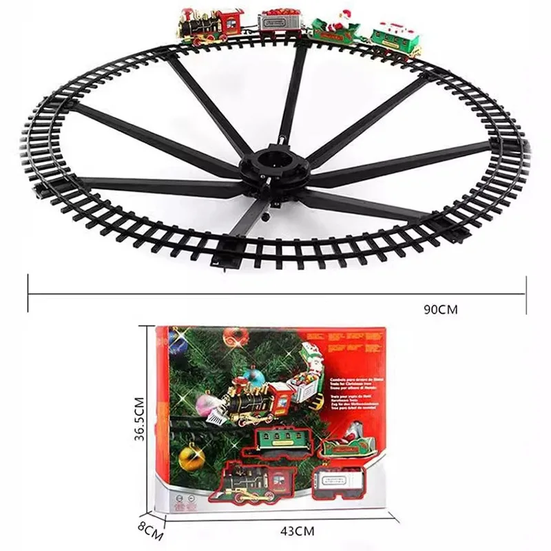 Battery Operate Railway Train with Sound&Light Railway Car Toys Christmas Train Tree Decoration Track Electric Toys for Kids
