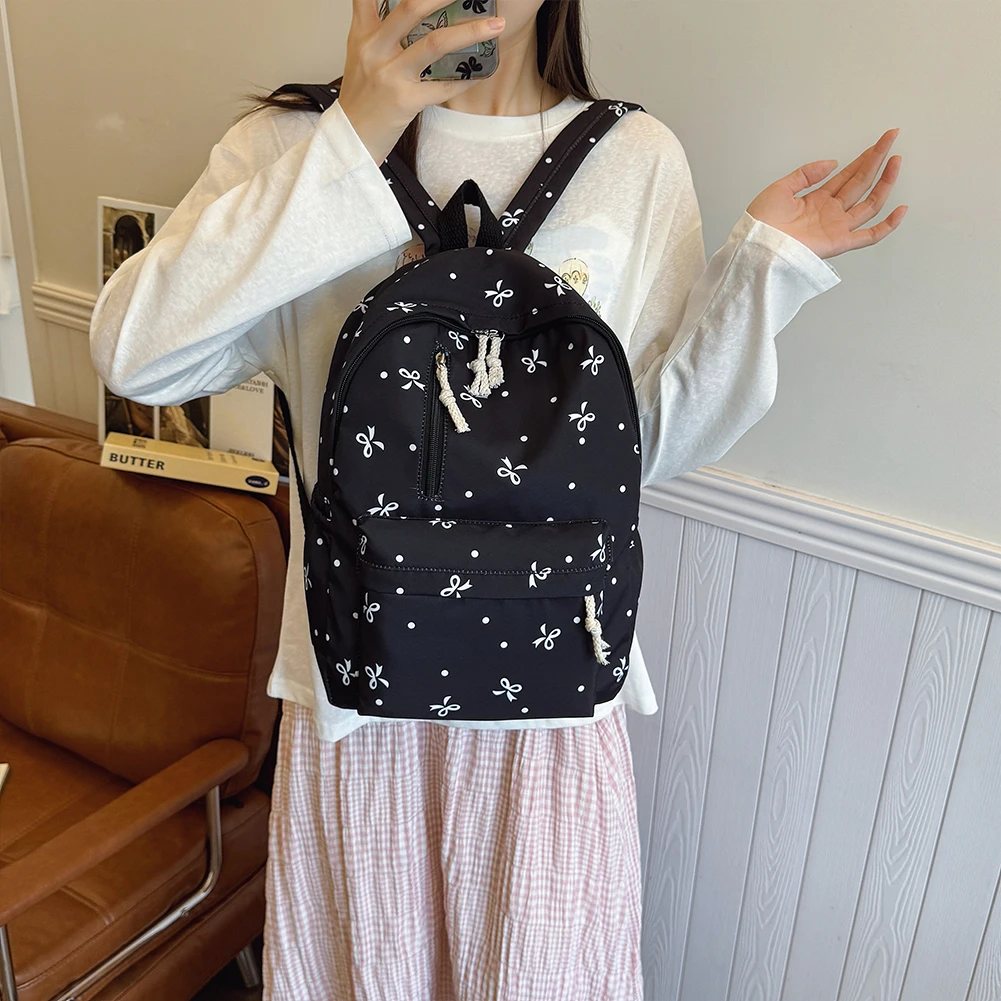 3 ピース/セット弓プリントバックパックハンドバッグと鉛筆ケース付き美的デイパック女の子女性旅行