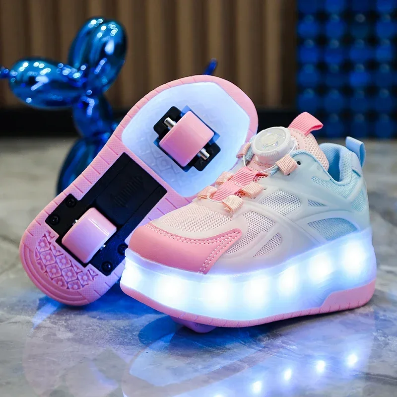

Детские светящиеся Роликовые кроссовки для мальчиков и девочек, модная детская обувь со светодиодной подсветкой, USB зарядка, светящиеся кроссовки с колесами для улицы