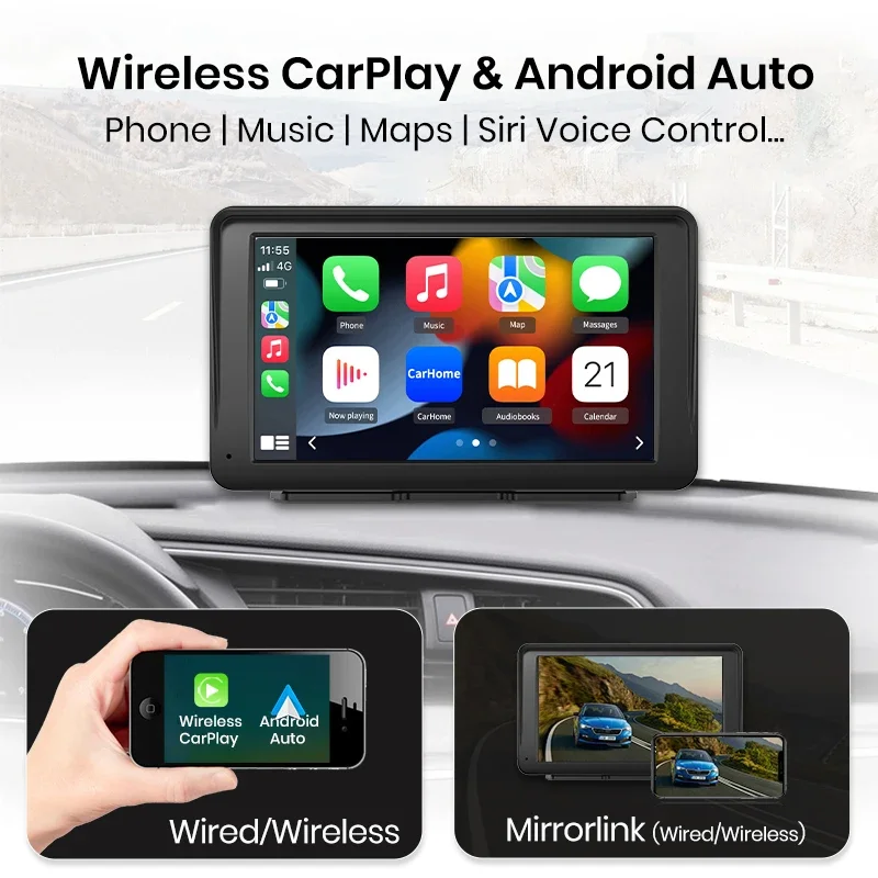 AWESAFE 7 بوصة حامل مغناطيسي محمول CarPlay لاسلكي لأجهزة Apple Android Auto Car Stereo GPS شاشة عمودية أفقية بلوتوث #2