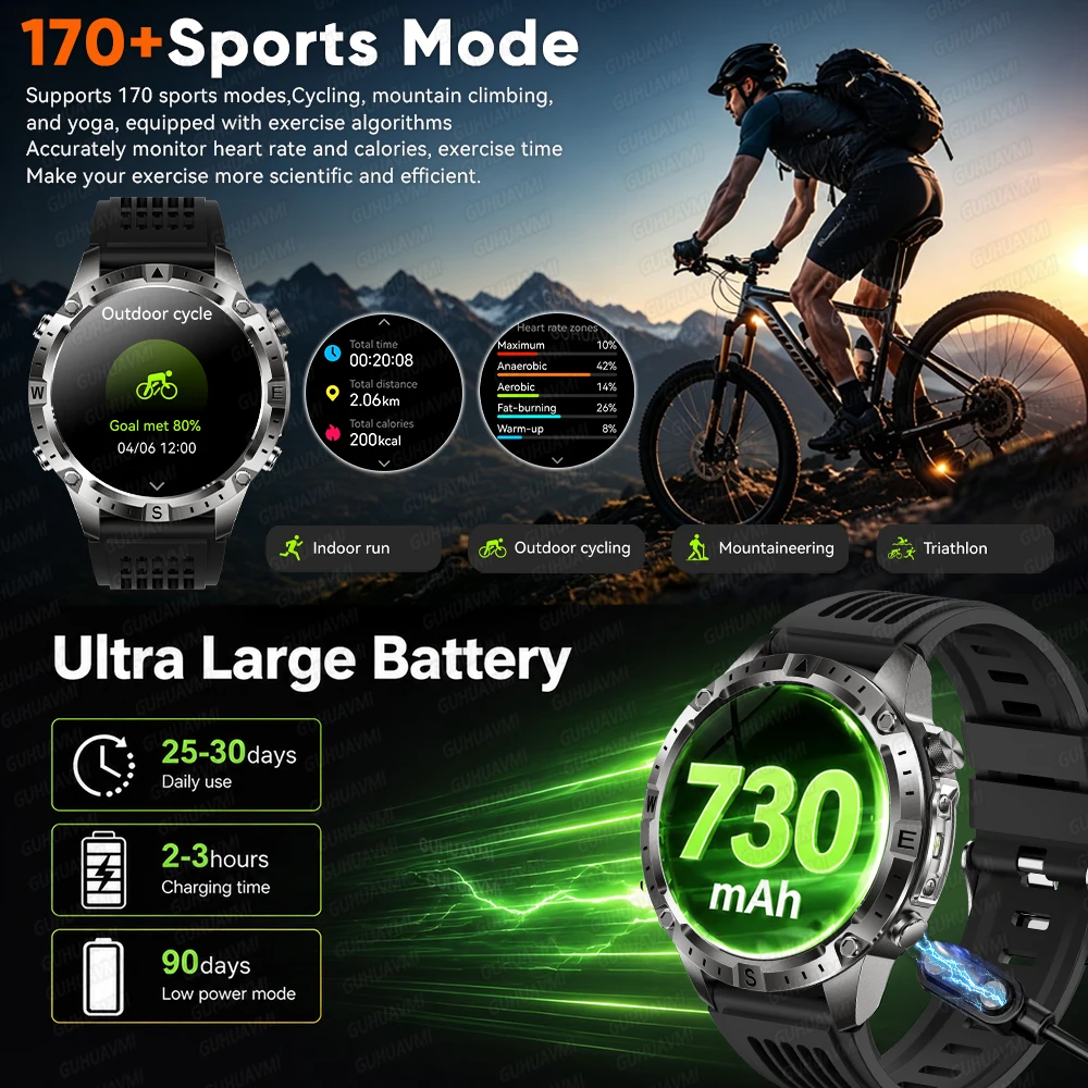 2026Nowy Smartwatch z wbudowanym GPS, mapami offline, wodoszczelnością 10ATM, funkcją odtwarzania muzyki, kompasem, połączeniami Bluetooth, funkcjami fitness i sportowymi dla mężczyzn. — zdjęcie produktu 6