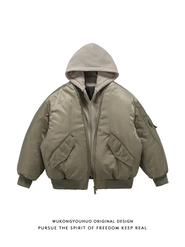 

Универсальная свободная куртка из хлопка для мужчин и женщин, зимняя уличная одежда, пилотская куртка в стиле пэчворк, повседневная, с капюшоном и молнией