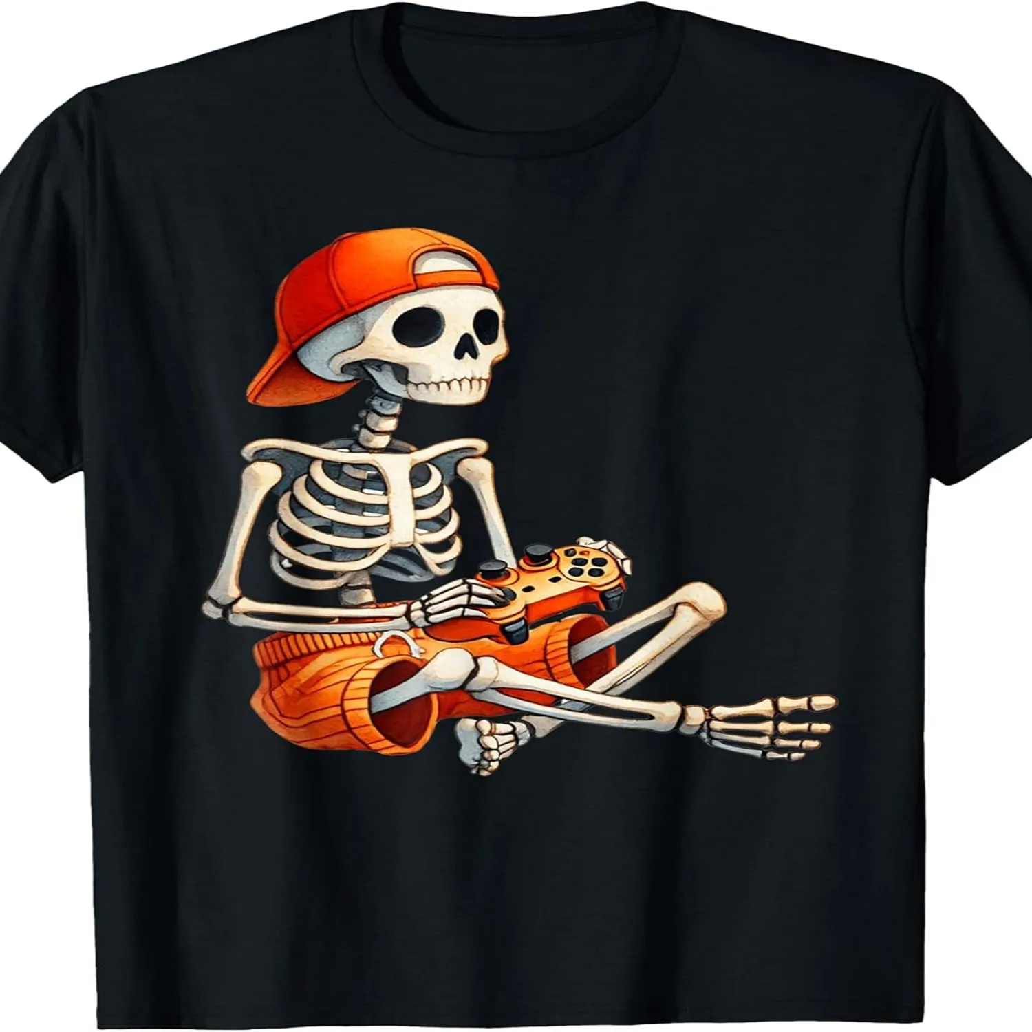Funny Skeleton Game Halloween Gaming Gamer Boys Men T-Shirt jpgSame Style for Men and Women 2025 Summer Short-sleeved Printed T-shirt Pure 220G 100% cotton t shirt, Gift tshirt
