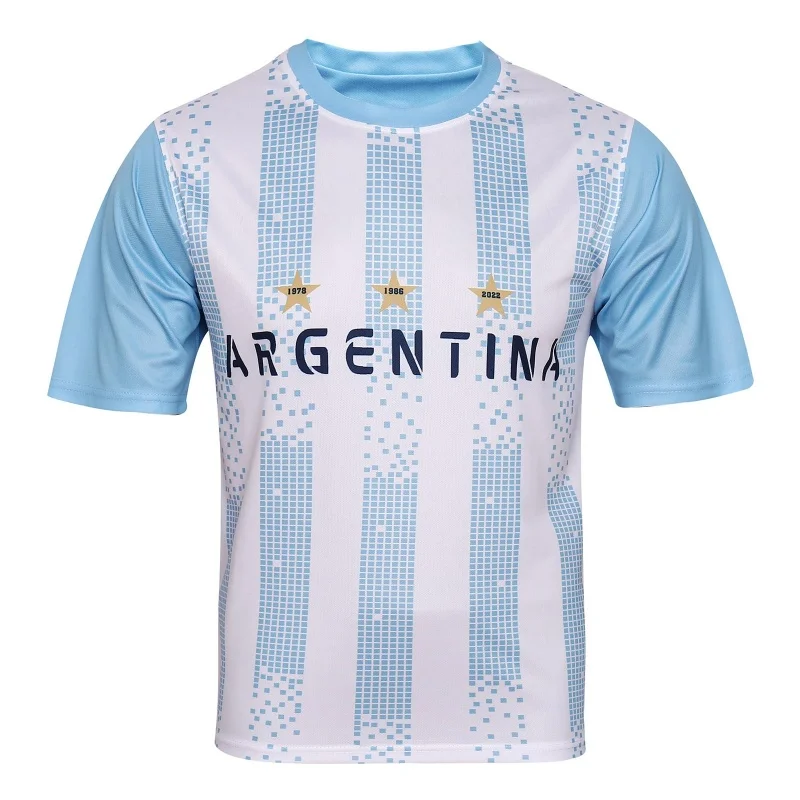National Argentina Soccer Teams Flag 3D Printed T Shirt Men 3 Stars Sun Of May Patriotic Sports Jerseys Style Short Sleeve Tops