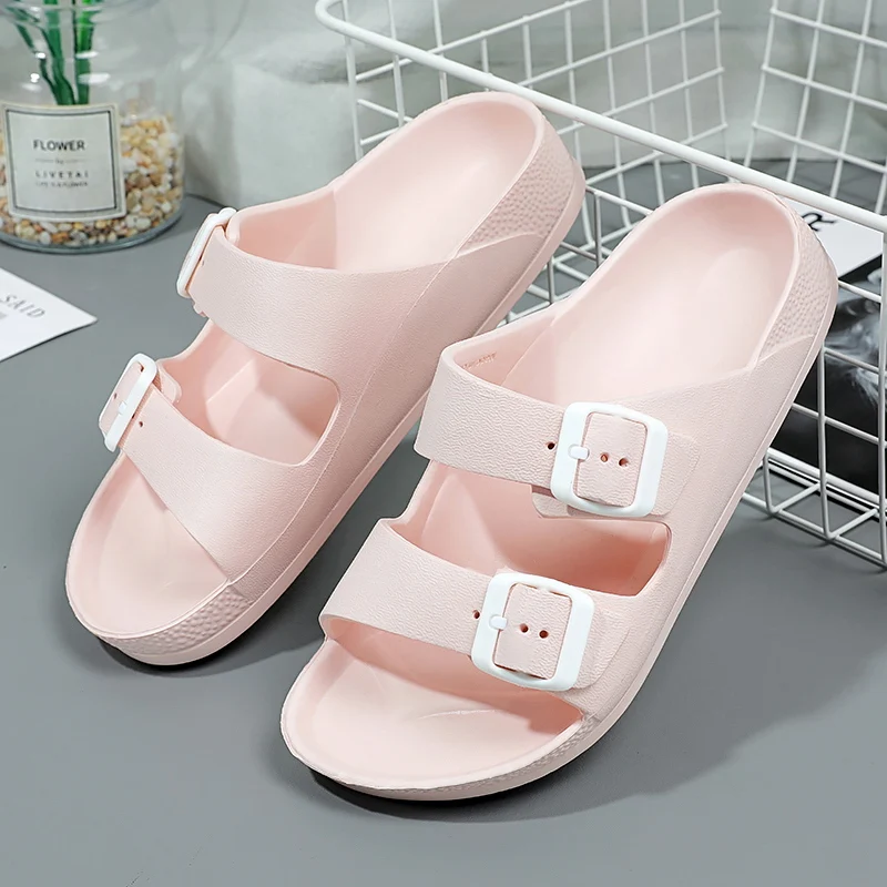 Summer ladies sweet wind slippers lovers non-slip Boken double buckle EVA thick sole slippers