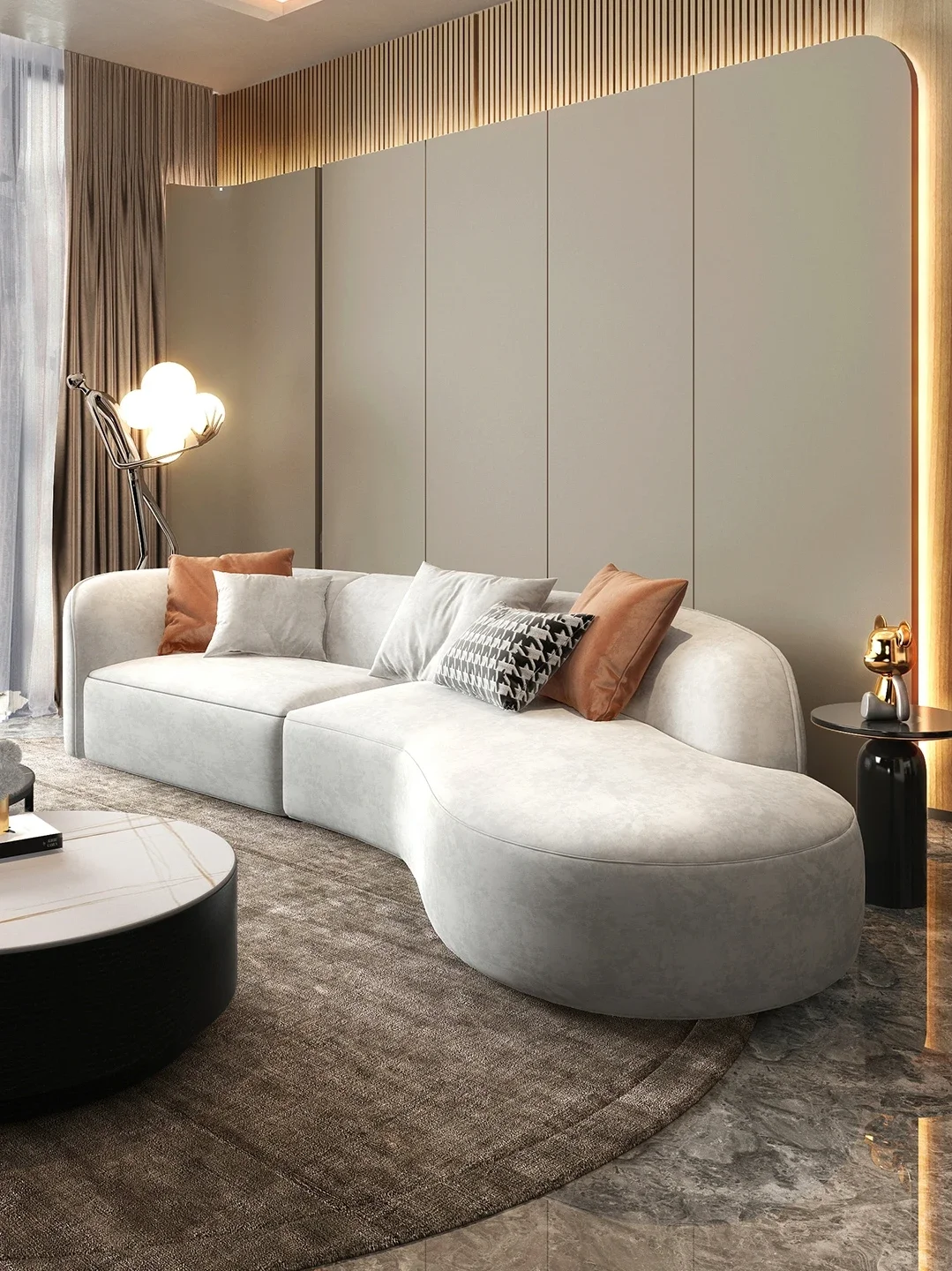 Circular Arc Fabric Sofa Light Luxury Italian Minimalist White Living Room Shaped Rounded Corners