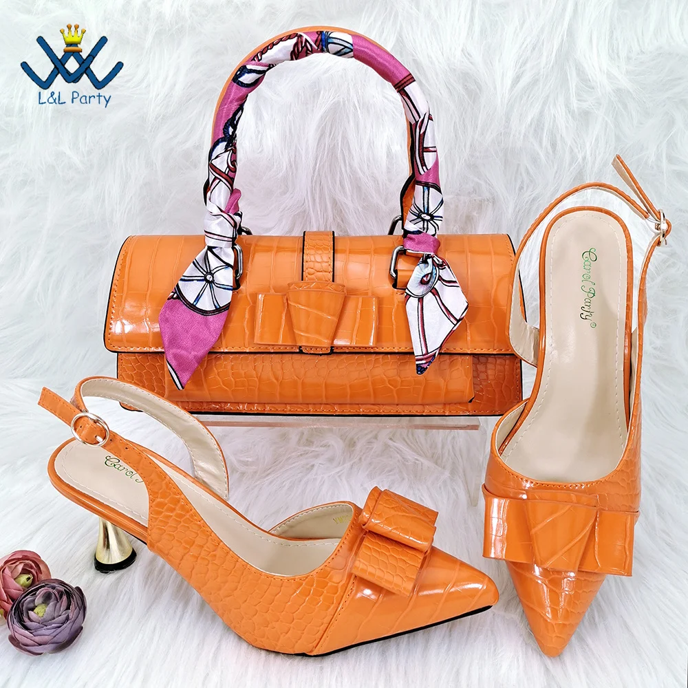 Fashion Design Italian Shoes and Bag Set Comfortable Heels with Pu Leather Mature Ladies Slipper in Red Color