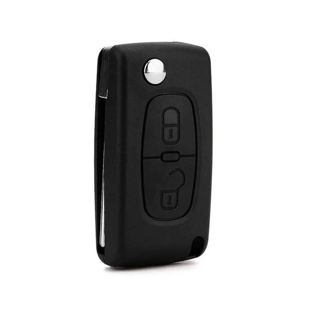

Remote Key Shell Case 2 Button Black for 307 C4 Foldable Replacement Cover with Holder Car Remote