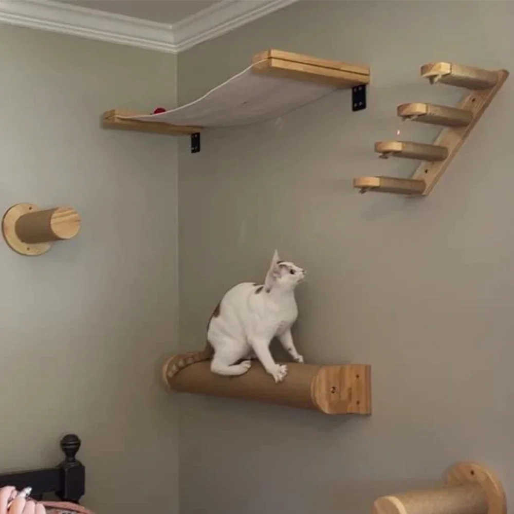 

1Pc Wooden Cat Climbing Frame Wall Mounted Cat Furniture Cat Climbing Ladder Hammock Cat Jumping Platform Climbing Structure