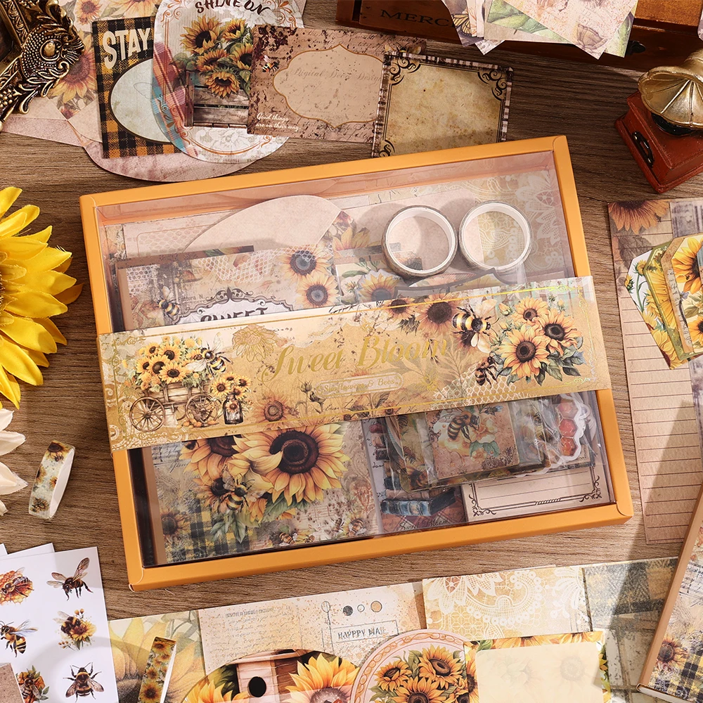 Vintage Sunflower Craft Gift Set Design Scrapbooking Kit For Bullet Journal Lovers DIY Album Supplies For Birthdays Christmas