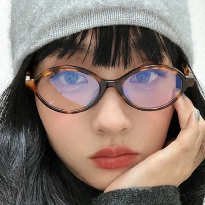 Oval Small Frame Glasses Retro Female Korean Plain Glasses Anti-blue Light Eyeglasses Eye Protection Fashion Leopard Sunglasses