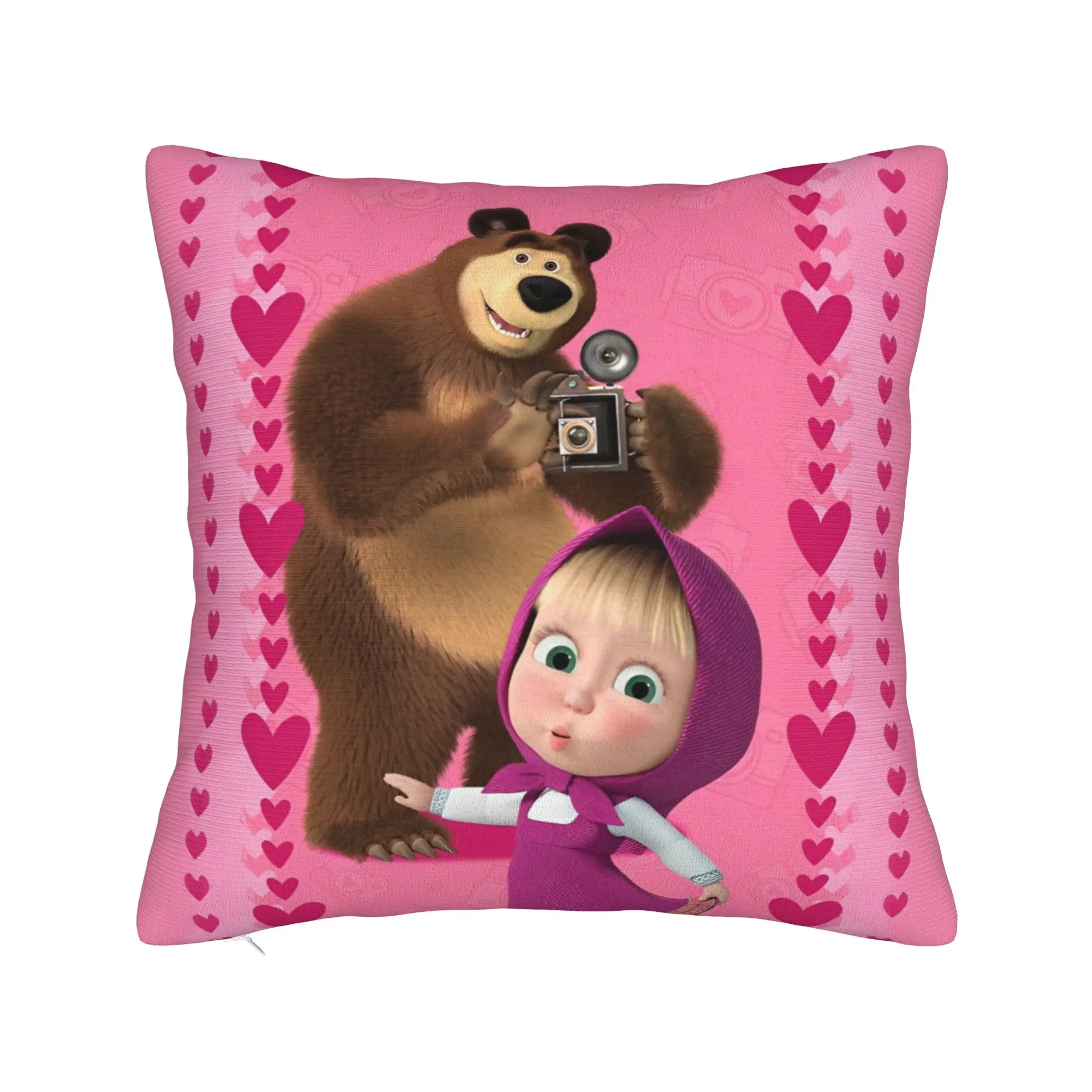 Cute Cartoon M-Masha and Bear  Pillowcase Printing Polyester Cushion Cover Decoration  Pillow Case Cover Seat Zippered 40X40cm