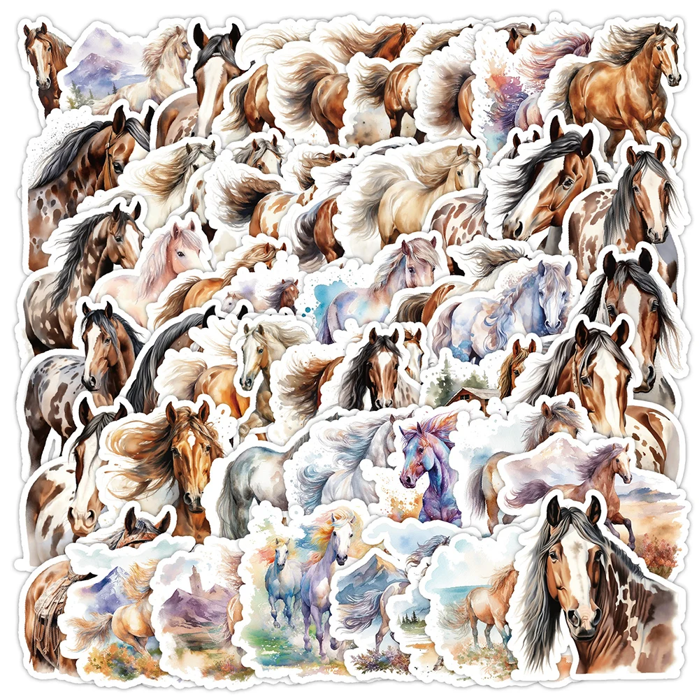 10/30/50pcs Cute Cartoon Animal Watercolour Horse Stickers Laptop Phone Fridge Travel Luggage Diary Decoration Sticker Kids Toys