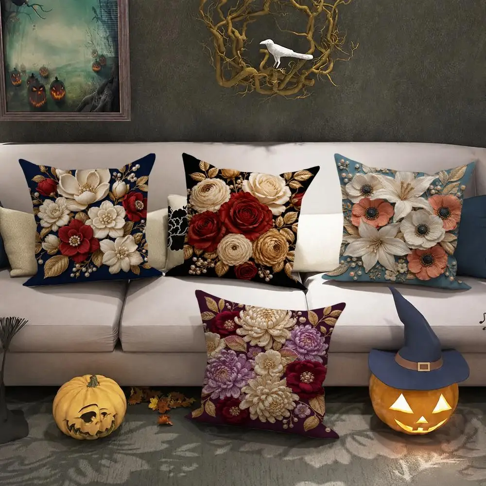 Floral Bouquet Decor Cushion Cover Halloween decoration trick or treat cushion cover, ghost, pumpkin head, bat decoration