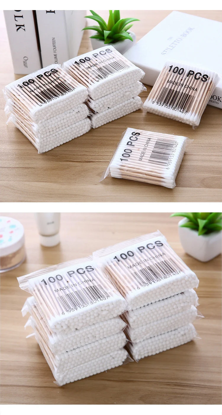 300/500/1000pcs Double Head Cotton Swab Women Makeup Cotton Buds Tip for Wood Sticks Nose Ears Cleaning Health Care Tools