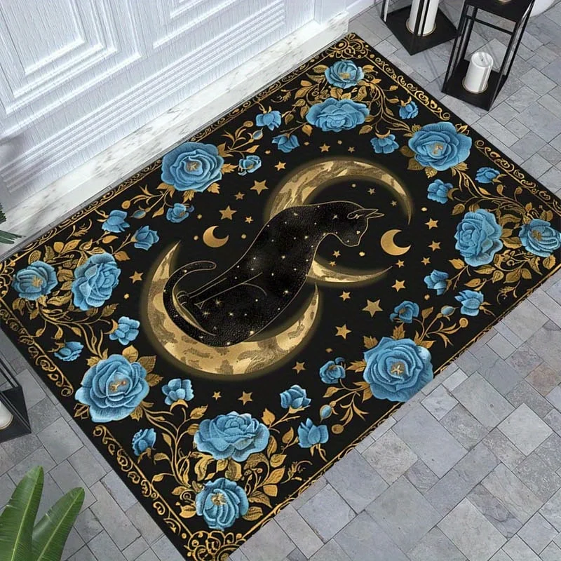 

1pc Polyester rose moon cat rug, crystal velvet fabric, suitable for bedroom, living room and dormitory decoration