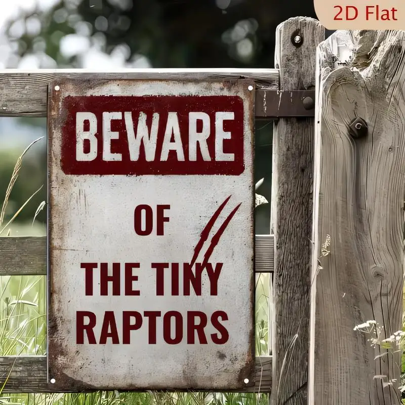 Beware of Tiny Raptors Vintage Metal Sign - Rustic Claw Design, Iron, Retro Wall Art for Farm & Yard Decor, Dinosaur - Themed Hu
