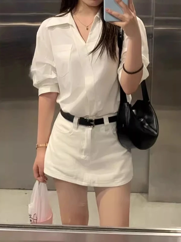 Plus size americano branco denim saia feminina verão nova linha a bodycon ultra ort calças anti-luz cintura alta saia linha a