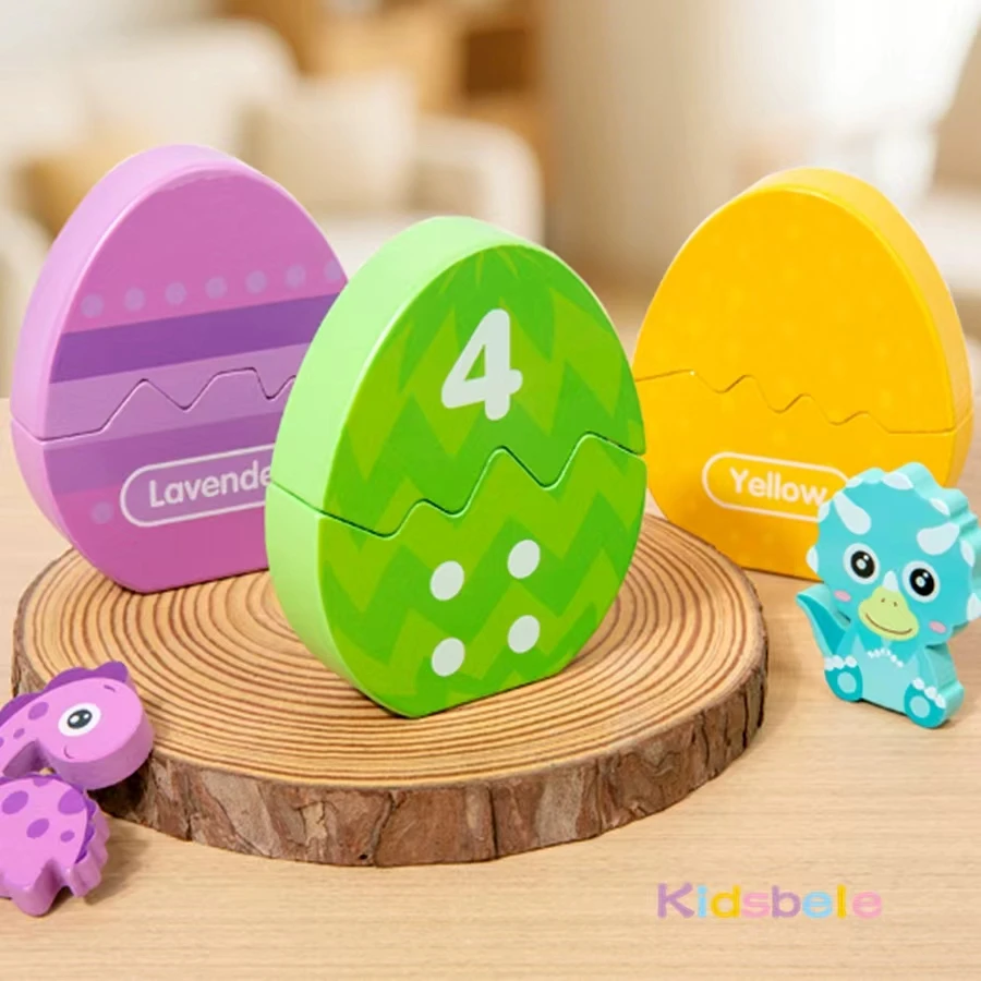 Zabawka Montessori Jajo Dinozaura dla Maluchów Drewniana Zabawka Dinozaur Kolor Numer Poznawcza Zabawka Edukacyjna Zabawka Rozwijająca Motorykę Małą Prezent na Urodziny