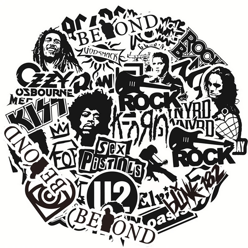 10/30/50pcs Retro Music Rock Punk Band Stickers Cool Black and White Graffiti Cartoon Sticker Phone Water Bottle Notebook Decals