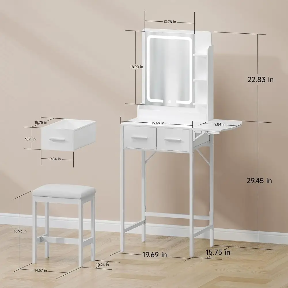 Meja Rias Kompak dengan Cermin untuk Ruang Sempit: Set Meja Mini Putih untuk Kamar Tidur Anak Perempuan